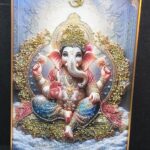 Lord Ganesha Crystal-Embellished Wall Art with Premium Frame