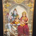 Divine Shiva Parivar Crystal-Embellished Wall Art with Premium Frame