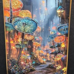Luxury Crystal Mushroom Forest Wall Art – Golden Frame