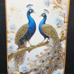 Luxury Crystal Peacock Pair Wall Art – Golden Frame
