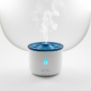 Inditradition Volcano Flame Aromatherapy Humidifier for Home | with Dual Colour Flame Orange & Ice Blue | Ultrasonic Essential Oil Aroma Diffuser  White