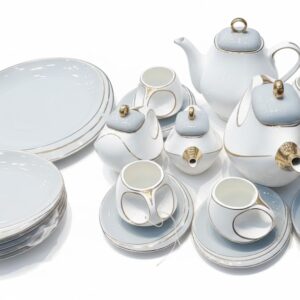 "Royal  & White Gold-Plated Ceramic Tea Set