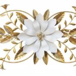Gold Leaf & Large White Flower Wall Hanging.