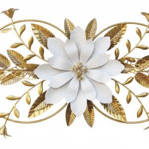 Gold Leaf & Large White Flower Wall Hanging.