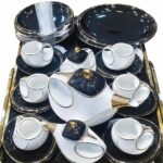 Royal Black & Pearl White Ceramic Tea Set"