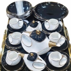 Royal Black & Pearl White Ceramic Tea Set"