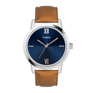 TIMEX Analog Watch for Man with Blue Round Dial & Tan Leather Strap Band Water Resistant Men's Wrist Watches - TWTG31SMU01