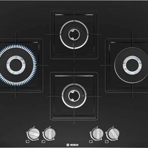Bosch Built in Gas Hob Black Tempered glass Glass 4 Burner Auto Ignition 75 cm Italian Double Ring Burners (PNI7B6B10I)
