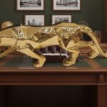 Majestic Aurelius Golden Panther – Premium Electroplated Gold Figurine for Luxury Home & Office Decor"