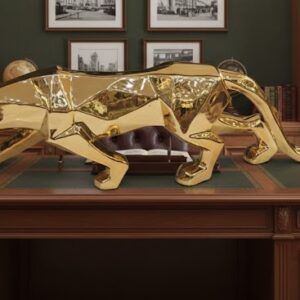 Majestic Aurelius Golden Panther – Premium Electroplated Gold Figurine for Luxury Home & Office Decor"