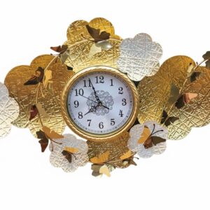 Luxurious Golden Butterfly Wall Clock with Floral Accents.