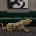 Majestic Crystal-Gold Roaring Tiger: Premium Metallic Gold Wildlife Statement Piece
