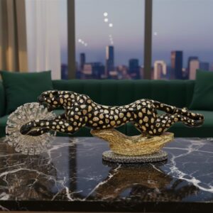 The Stealth Predator: High-Gloss Black & Gold Cheetah Art Piece – Luxury Tabletop Sculpture for Executive Office & Living Room