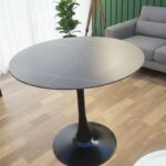 LuxeTulip™ Pearl White Modern Pedestal Coffee Table – Elegant High-Gloss Finish with Polished Champagne Gold Stem & Weighted Anti-Slip Base for Luxury Living Rooms and Bedrooms