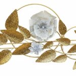 Gilded Flora Handcrafted Metal Wall Art with White Bloom Accents & Hammered Gold Leaves.