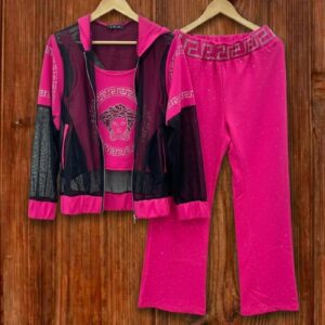 Elegant Black Floral Appliqué Co-ord Set with Golden Tassel Detailing and Wide-Leg Trousers.