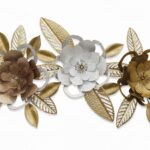 Trio of Eternal Radiance – Handcrafted Metal Wall Decor with Perforated Petals and Golden Foliage