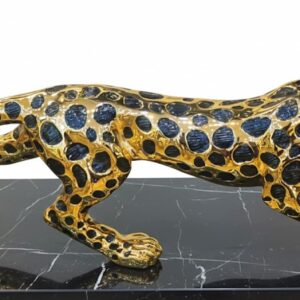 Golden Azure Leopard Figurine in High-Gloss Finish