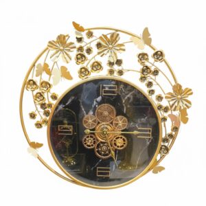 Golden Gear Floral Symphony Wall Clock.