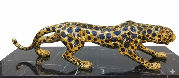Golden Azure Leopard Figurine in High-Gloss Finish - New Samrat Deals