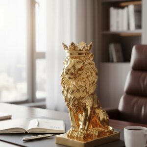 Majestic Gold Lion Statue for Home Office.