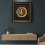 Luxury 3D Khanda Sahib Antique Gold Medallion Wall Frame – Royal Sikh Spiritual Decor