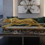 Golden Leopard Showpiece - Sleek Crouching Cheetah Art Piece on Crystal-