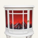 Antique White Curved LED Fireplace Stove–Realistic Flickering Flame Lantern, Decorative Electric Log Burner for Home Ambiance