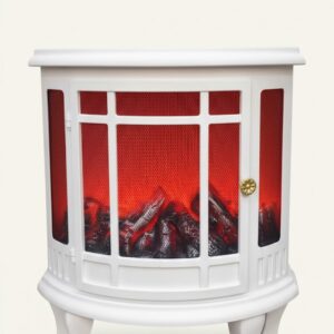 Antique White Curved LED Fireplace Stove–Realistic Flickering Flame Lantern, Decorative Electric Log Burner for Home Ambiance
