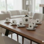 Royal Black Rose Ceramic Tea Set (6 Cups & 1 Teapot).