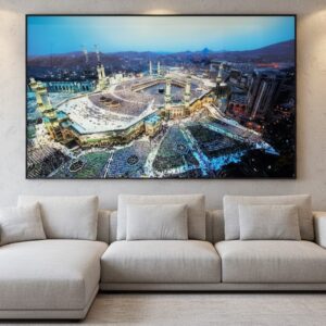 Large Makkah Holy City Skyline Wall Art - High-Definition Islamic Landscape Frame for Living Room & Office.