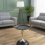 LuxeTulip™ Modern Pedestal Coffee Table – Matte Black Finish with Gold Chrome Accents & Heavy-Duty Stable Base for Living Room & Office Lounge