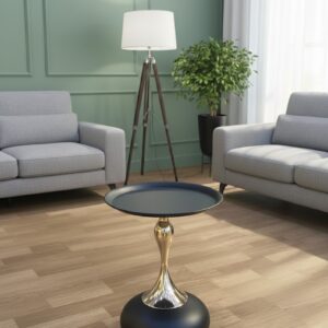 LuxeTulip™ Modern Pedestal Coffee Table – Matte Black Finish with Gold Chrome Accents & Heavy-Duty Stable Base for Living Room & Office Lounge