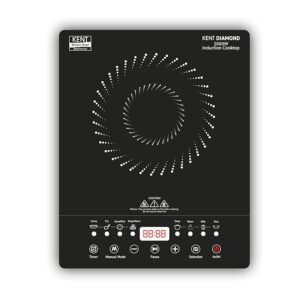 KENT Diamond Induction Cooktop 2000W|8 Preset Menu|Full Microcrystalline Glass|Feather Touch Buttons & Led Display|Milk Boiling & Keep Warm Function|Overheat Protection & Auto Turn-Off, Radiant,Black