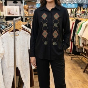 Midnight Black Geometric Embroidered Co-ord Set