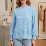 Designer Women’s Pastel Blue Sheer Lace Top - Elegant Party Wear Collection