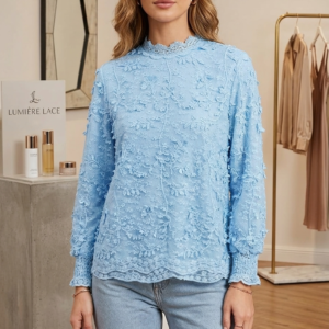 Designer Women’s Pastel Blue Sheer Lace Top - Elegant Party Wear Collection