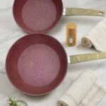INSIYA 2-Piece Granite/Marble Coated Fry Pan Set (Small Fry Pan - 24cm and Large Fry Pan - 28cm), MEROON