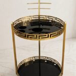 LUXURY 2-TIER ROUND BAR TROLLEY WITH WINE GLASS HOLDER HOME LIVING ROOM