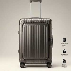 TITANIUM GRAY FULL BODY ALUMINUM SUITCASE-LUXURY TRAVEL SPINNER WITH BUILT-IN TSA LOCK AND SILENT WHEELS