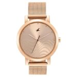 Fastrack Casual Plain 3 Hands Rose Gold/Copper Round Dial Rose Gold Plating Stainless Steel Strap Womens Watch - NT6284WM04