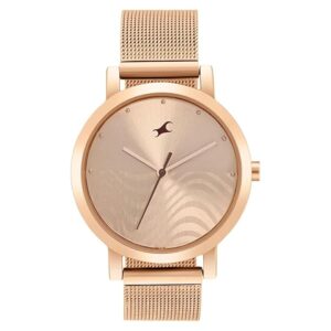 Fastrack Casual Plain 3 Hands Rose Gold/Copper Round Dial Rose Gold Plating Stainless Steel Strap Womens Watch - NT6284WM04