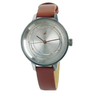 Fastrack Quartz Analog Silver Dial With Brown Color Leather Strap Watch For Girls