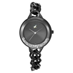 Fastrack Glitch Quartz Analog Black Dial Metal Strap Watch for Girls