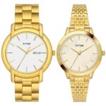 TMX PAIRS WHITE ANALOG ROUND  BRASS DIAL WATCH TM000PRO1T