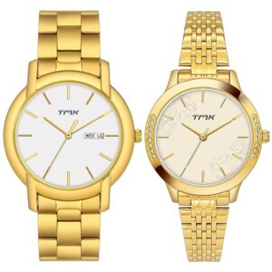 TMX PAIRS WHITE ANALOG ROUND  BRASS DIAL WATCH TM000PRO1T